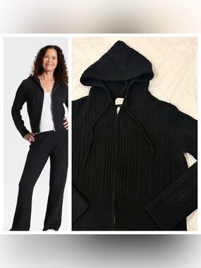 Universal Threads Women’s Cozy Zip-Up Hoodie Cardigan Sweater Black Small Soft